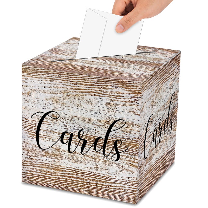AWSICE Wood Pattern Card Box â€“ 1 Set Card Receiving Box for Gift Envelope Money â€“ Wedding Bridal Baby Shower Birthday Graduation Party Supplies Decorations (8"*8"*8")-A23 - Image 1