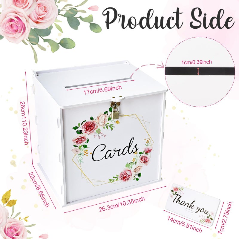 OurWarm PVC White Wedding Card Box with Lock, DIY Gift Card Box for Wedding Reception, Pink Rose Wedding Money Envelope Box for Party Graduation Birthday Baby Shower Decorations - Image 2