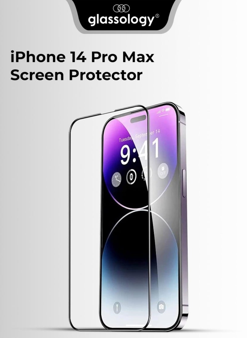 glassology حماية شاشة آيفون 14 برو ماكس زجاج مقسى حارس لاصق كامل من الحافة إلى الحافة - Image 1