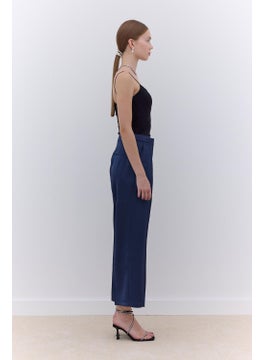 Manuka Satin Straight Leg Trousers Navy Blue  - Image 4