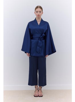 Manuka Satin Straight Leg Trousers Navy Blue  - Image 1