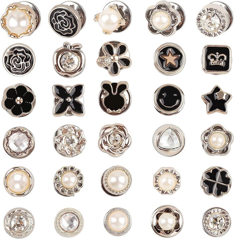 HEAVY DRIVER ® 30pcs Brooch Pins for Women Cover Up Button Pins Instant Button Jeans Button Pins Women Shirt Safety Brooch Enamel Pins Pearl Rhinestone Brooch Buttons for Shirt Coat Dress Sweater (B) - Image 1