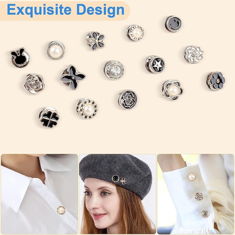 HEAVY DRIVER ® 30pcs Brooch Pins for Women Cover Up Button Pins Instant Button Jeans Button Pins Women Shirt Safety Brooch Enamel Pins Pearl Rhinestone Brooch Buttons for Shirt Coat Dress Sweater (B) - Image 2