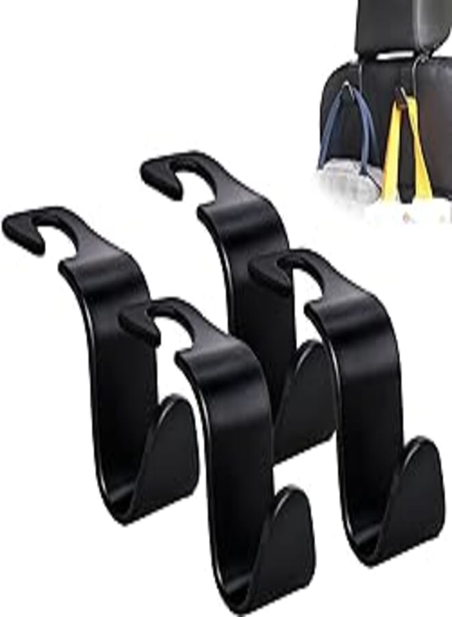 Car Seat Headrest Hook 4 Pack Hanger Storage Organizer Uiversal for Handbag Purse Coat fit Universal Vehicle Car Black S Type