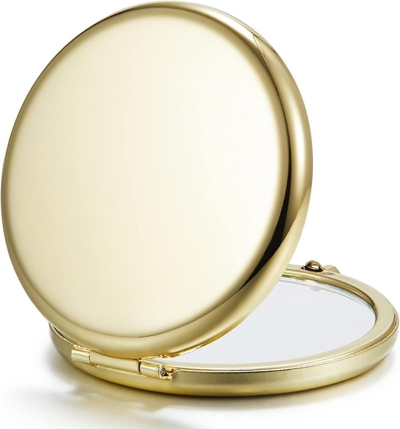 Getinbulk Compact Mirror for Purse, Double-Sided 1X/2X Magnifying Metal Pocket Makeup Mirrors(Round,Gold)