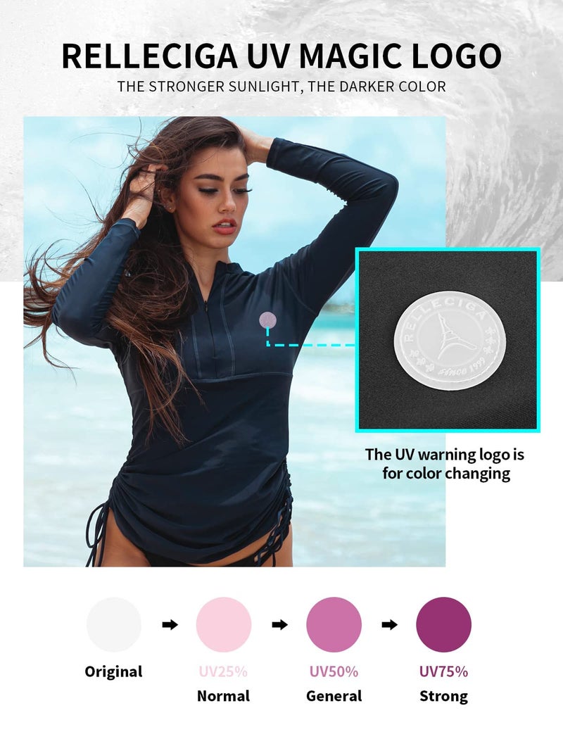 RELLECIGA Women's Black UV Sun Protection Long Sleeve Rashguard Swimsuit Top Size Small - Image 4