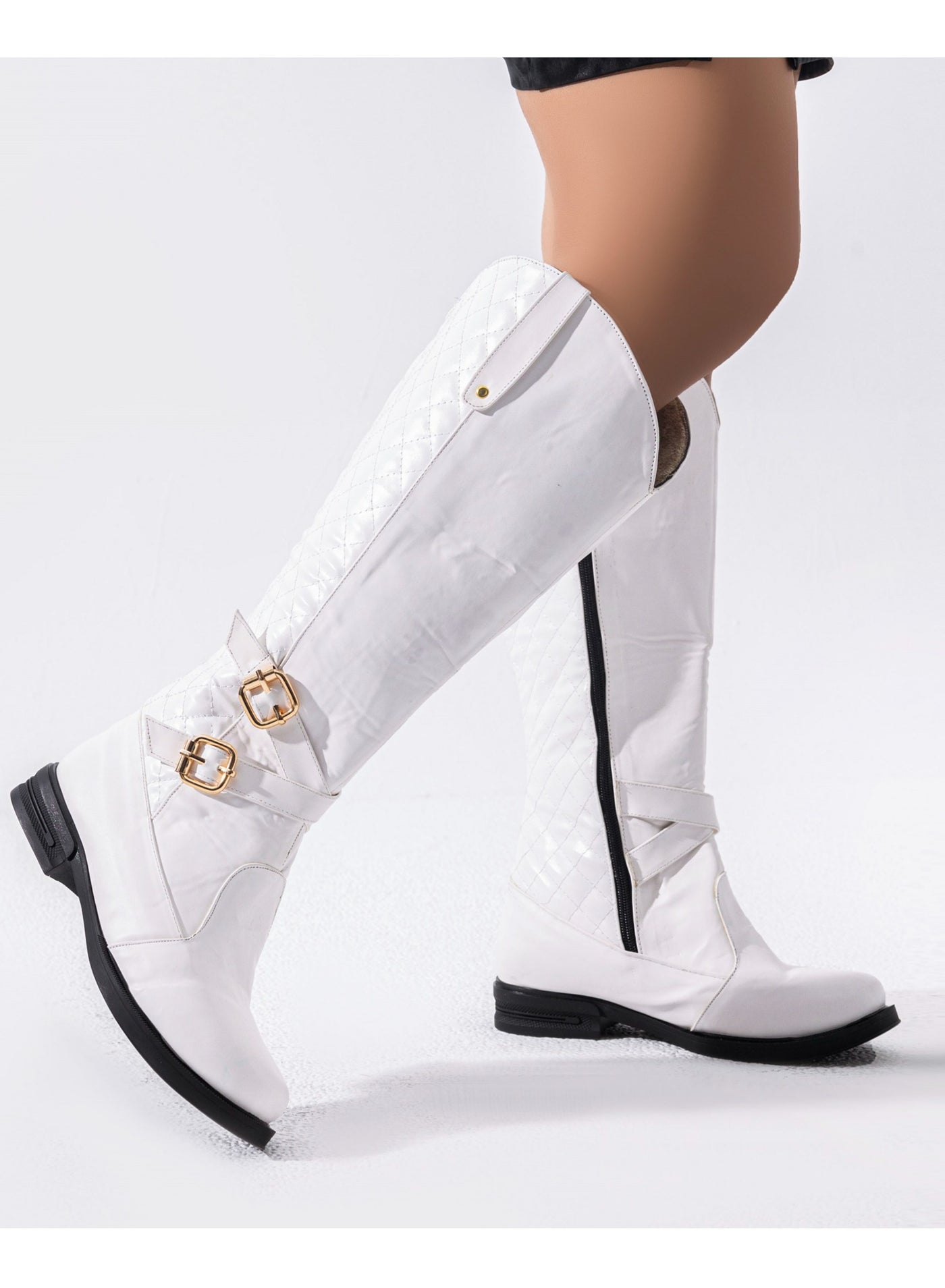 Features Of High-Quality Leather Boots With 2 Side Buckles Z-8-WHITE