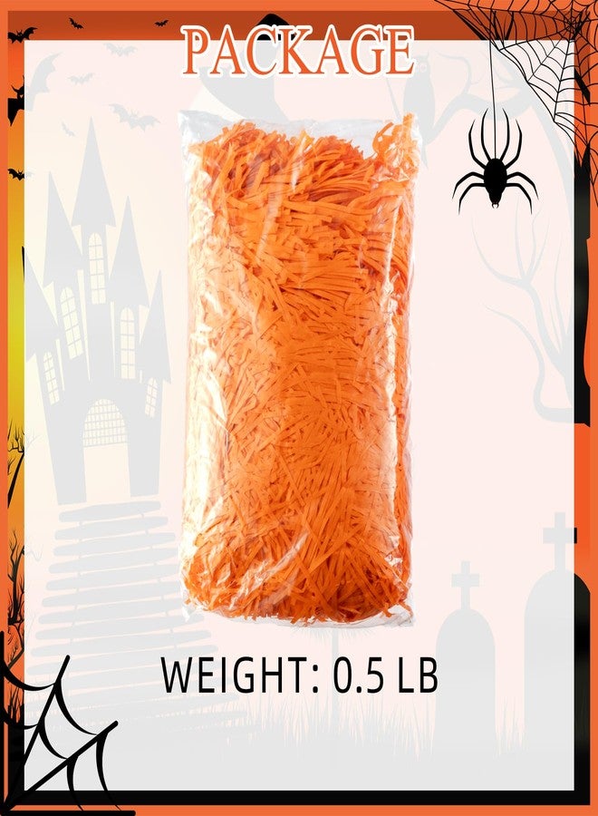 Gloreyan 1/2LB Halloween Shredded Paper Filler Orange Raffia Paper Crinkle Cut Tissue Paper for Gift Wrapping Basket Filling Birthdays Party Supply(Orange - Image 2