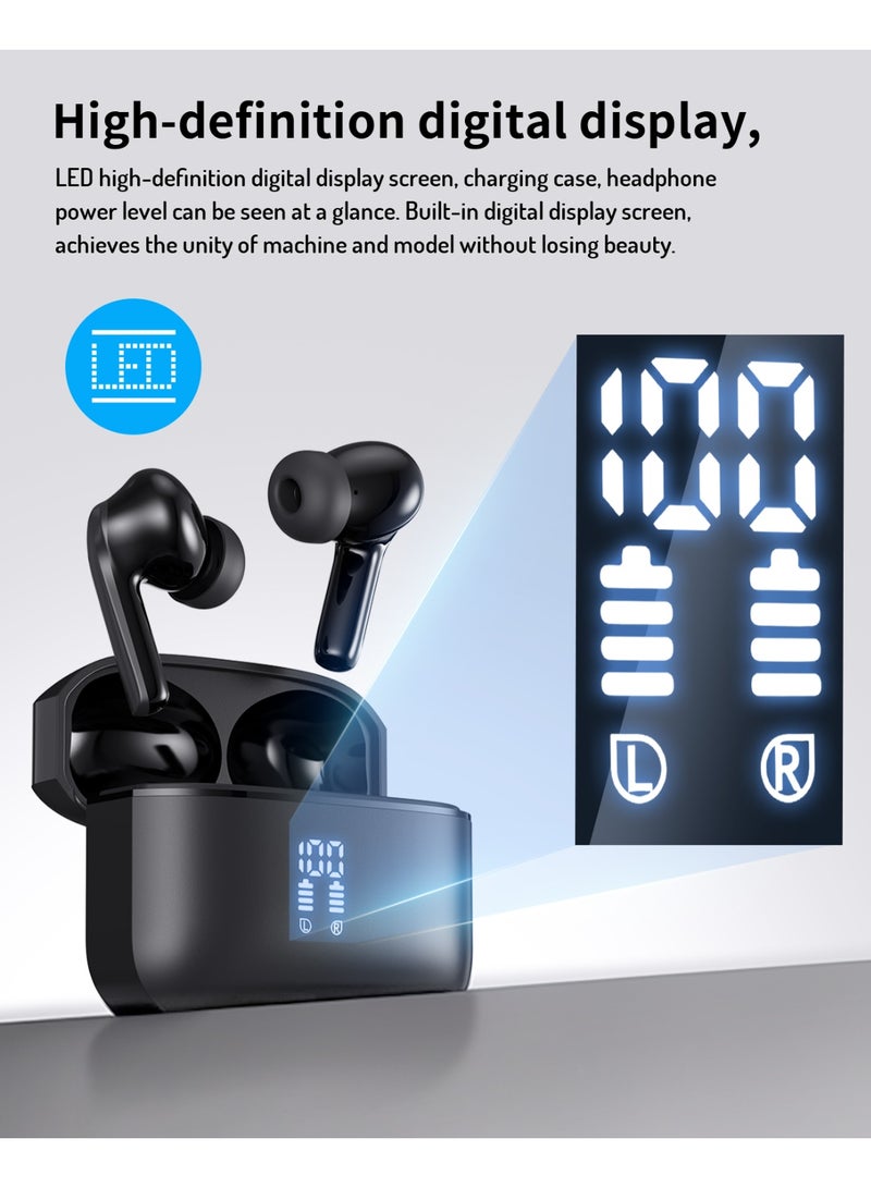 Ultra Low Latency Wireless Earphones Bluetooth 5.3 with LED Digital Display Charging Box, lPX5 Waterproof Earphones with Noise Cancelling Microphone for iPhone/Samsung/Android/iOS