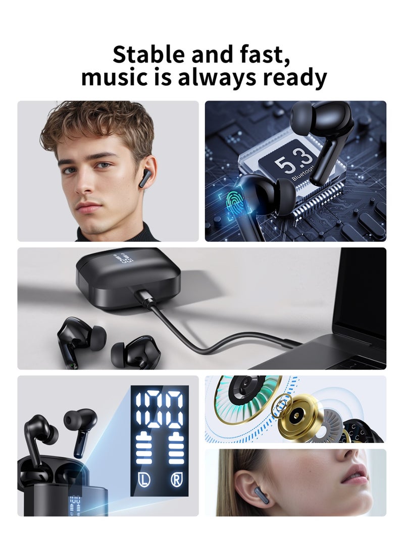 ULHYC Ultra Low Latency Wireless Earphones Bluetooth 5.3 with LED Digital Display Charging Box, lPX5 Waterproof Earphones with Noise Cancelling Microphone for iPhone/Samsung/Android/iOS  - Image 2