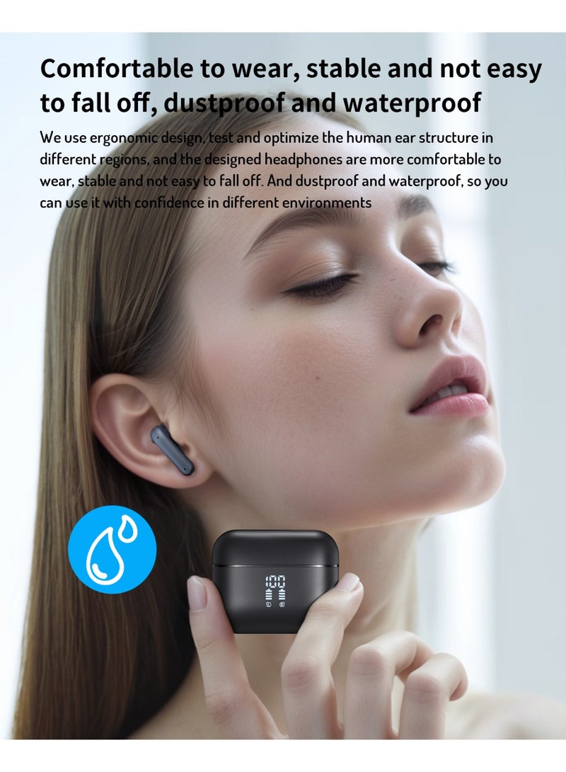 Ultra Low Latency Wireless Earphones Bluetooth 5.3 with LED Digital Display Charging Box, lPX5 Waterproof Earphones with Noise Cancelling Microphone for iPhone/Samsung/Android/iOS