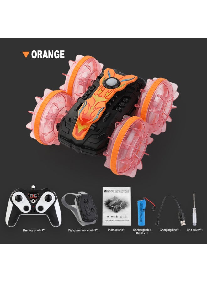 Loquat Double-sided Light Tire Land Vehicle Stunt Remote Control Amphibious Tumbling Rotary Remote Control Stunt Land Vehicle Beach-Color:1203q Orange Dual Remote Control-Proportion:1:16 - Image 1