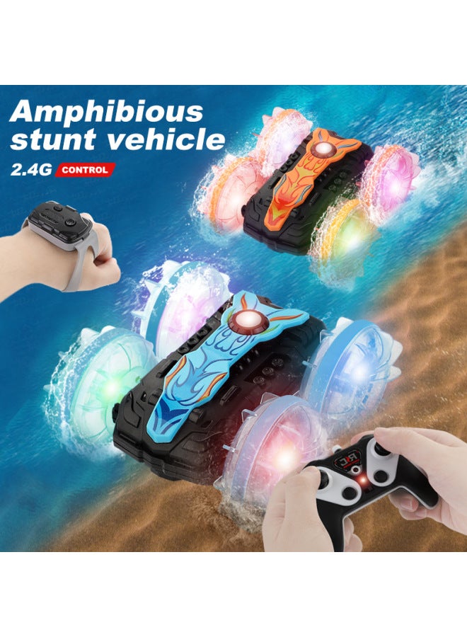 Loquat Double-sided Light Tire Land Vehicle Stunt Remote Control Amphibious Tumbling Rotary Remote Control Stunt Land Vehicle Beach-Color:1203q Orange Dual Remote Control-Proportion:1:16 - Image 3