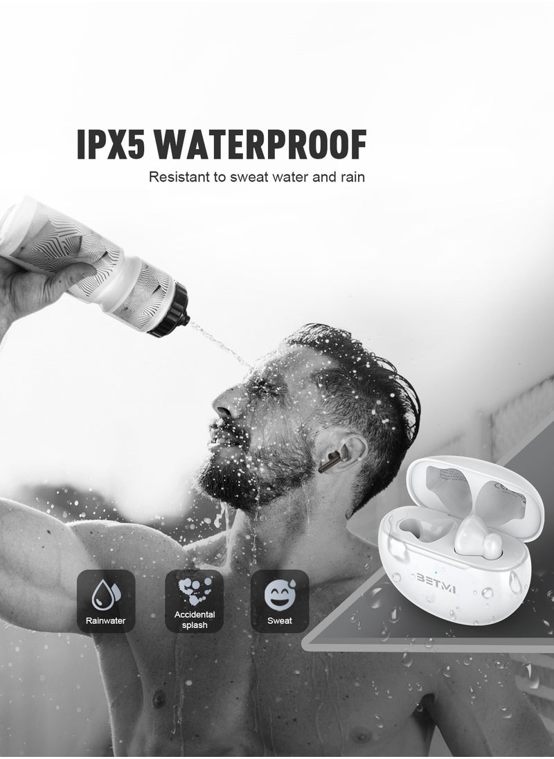 BETMI - BETMI - True Wireless Earbuds - In-Ear Bluetooth5.3 Headphones, IPX5 Waterproof TWS With Dual Mic For Sport, Light-Weight Earphones For Android iOS/iPhone - White - Image 1