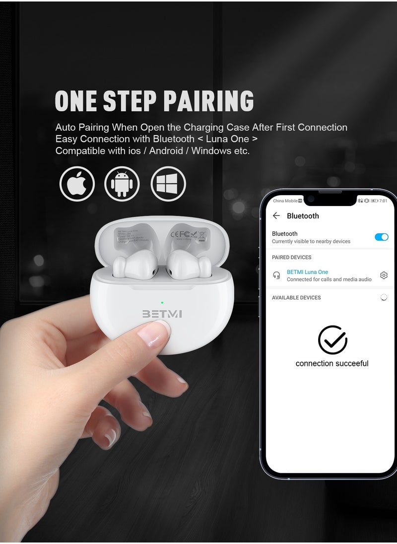 BETMI - BETMI - True Wireless Earbuds - In-Ear Bluetooth5.3 Headphones, IPX5 Waterproof TWS With Dual Mic For Sport, Light-Weight Earphones For Android iOS/iPhone - White - Image 1