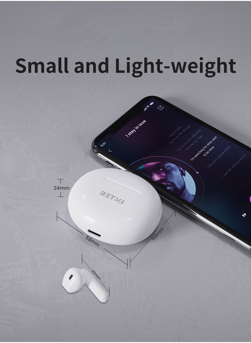 BETMI - BETMI - True Wireless Earbuds - In-Ear Bluetooth5.3 Headphones, IPX5 Waterproof TWS With Dual Mic For Sport, Light-Weight Earphones For Android iOS/iPhone - White - Image 1
