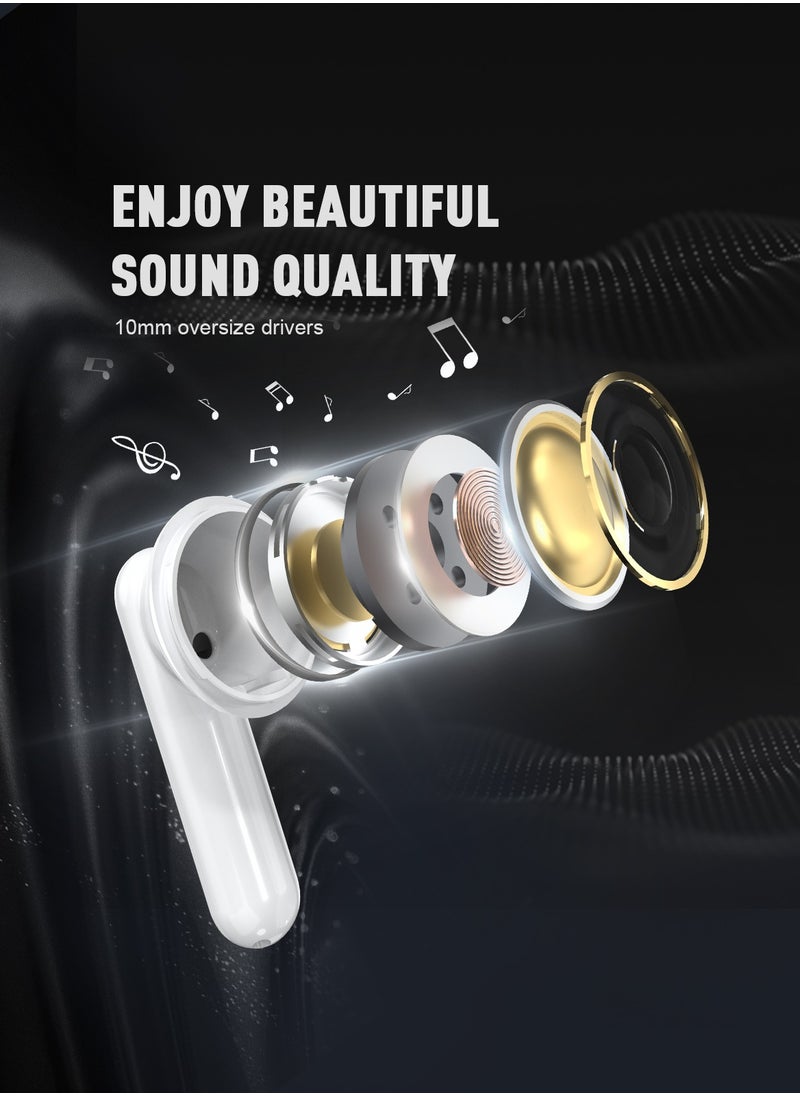BETMI - BETMI - True Wireless Earbuds - In-Ear Bluetooth5.3 Headphones, IPX5 Waterproof TWS With Dual Mic For Sport, Light-Weight Earphones For Android iOS/iPhone - White - Image 1
