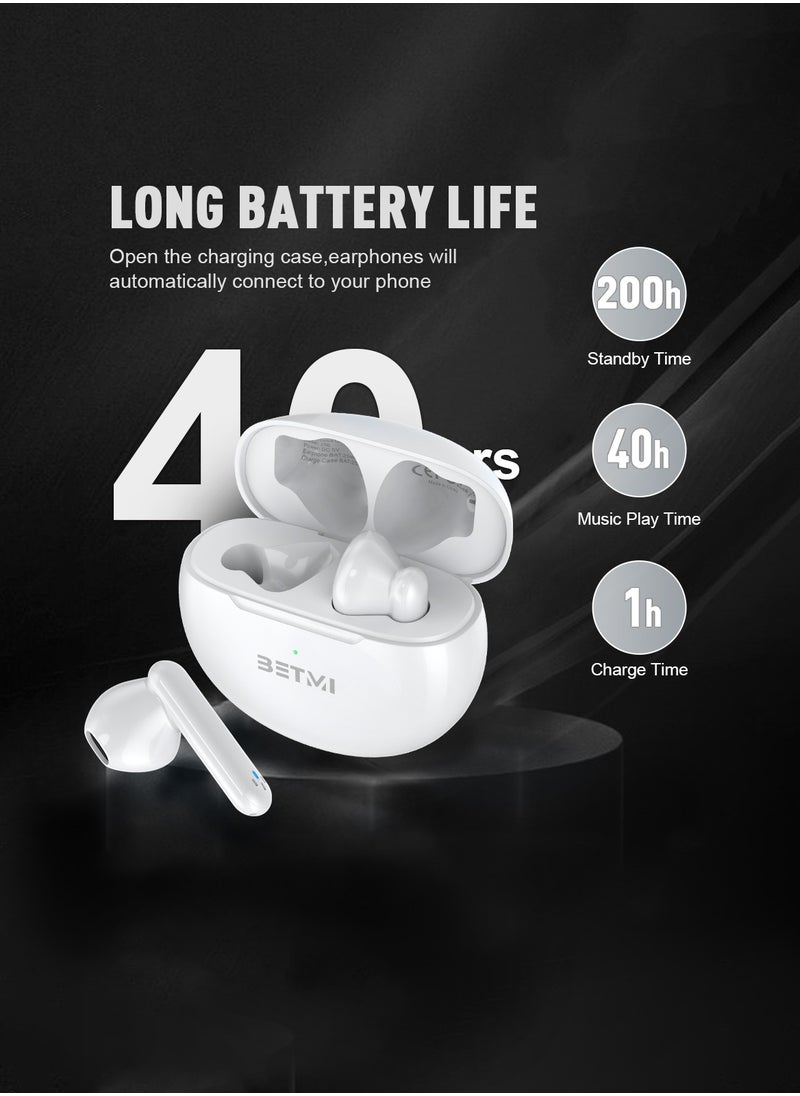 BETMI - BETMI - True Wireless Earbuds - In-Ear Bluetooth5.3 Headphones, IPX5 Waterproof TWS With Dual Mic For Sport, Light-Weight Earphones For Android iOS/iPhone - White - Image 1
