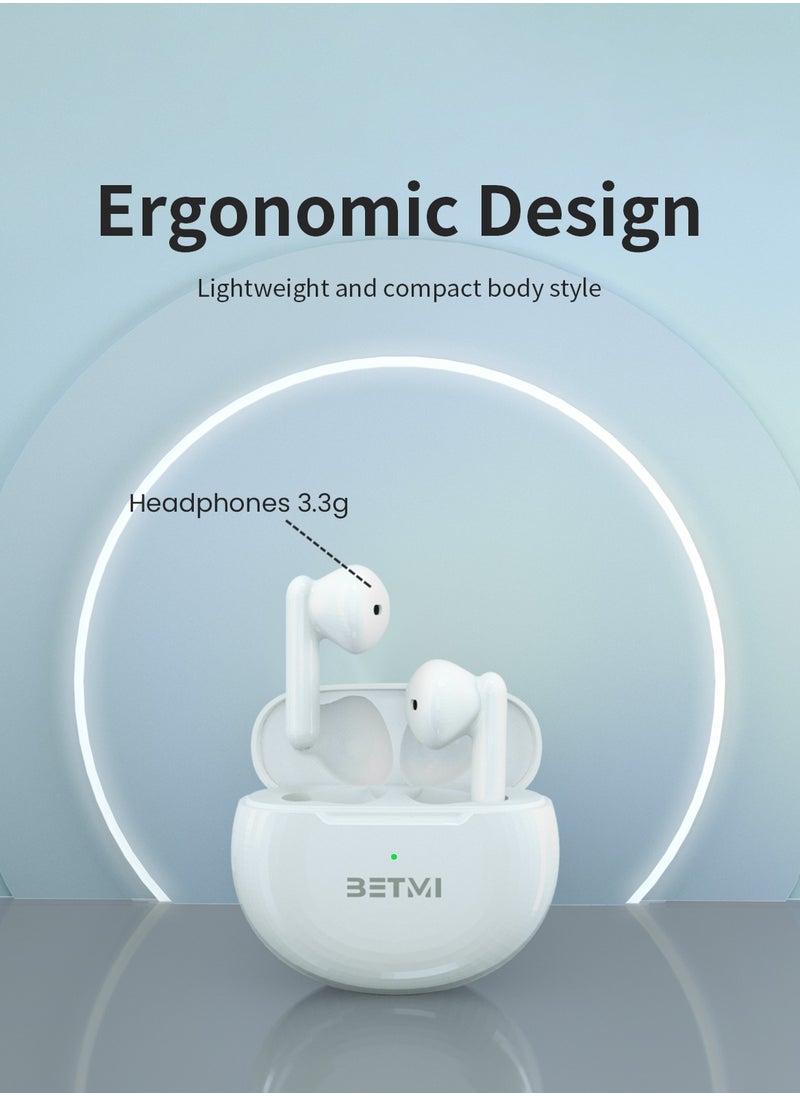 BETMI - BETMI - True Wireless Earbuds - In-Ear Bluetooth5.3 Headphones, IPX5 Waterproof TWS With Dual Mic For Sport, Light-Weight Earphones For Android iOS/iPhone - White - Image 1