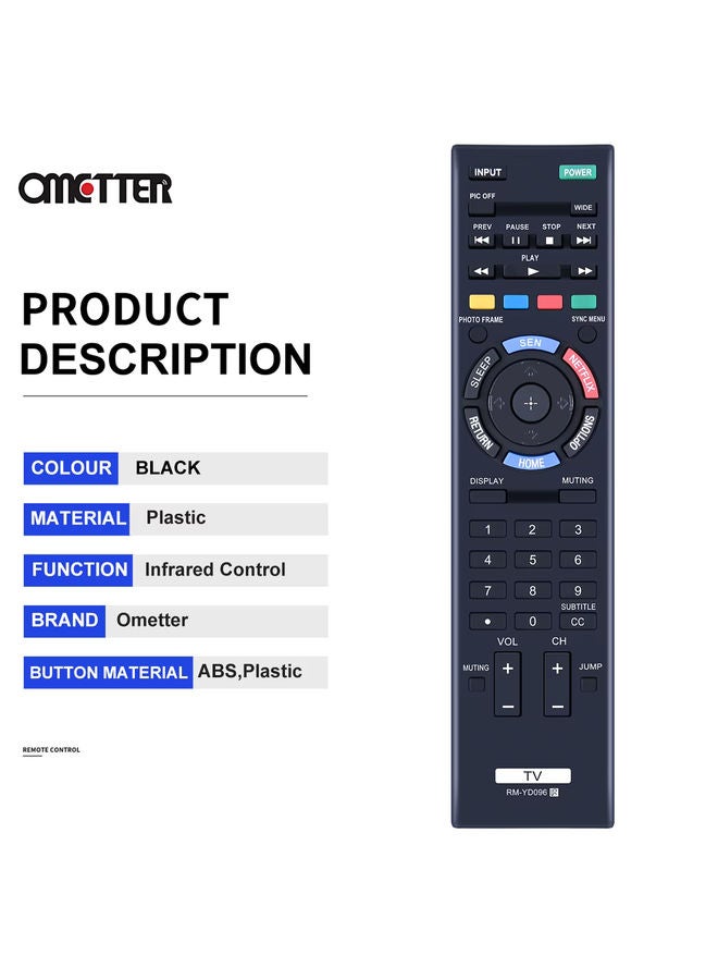 OMETTER جهاز تحكم عن بعد RM-YD096 الجديد لتلفاز سوني برافيا LCD KDL-70R550A KDL-60R550A KDL-50R550A KDL-70R520A KDL-60R520A KDL-60R510A 70R55