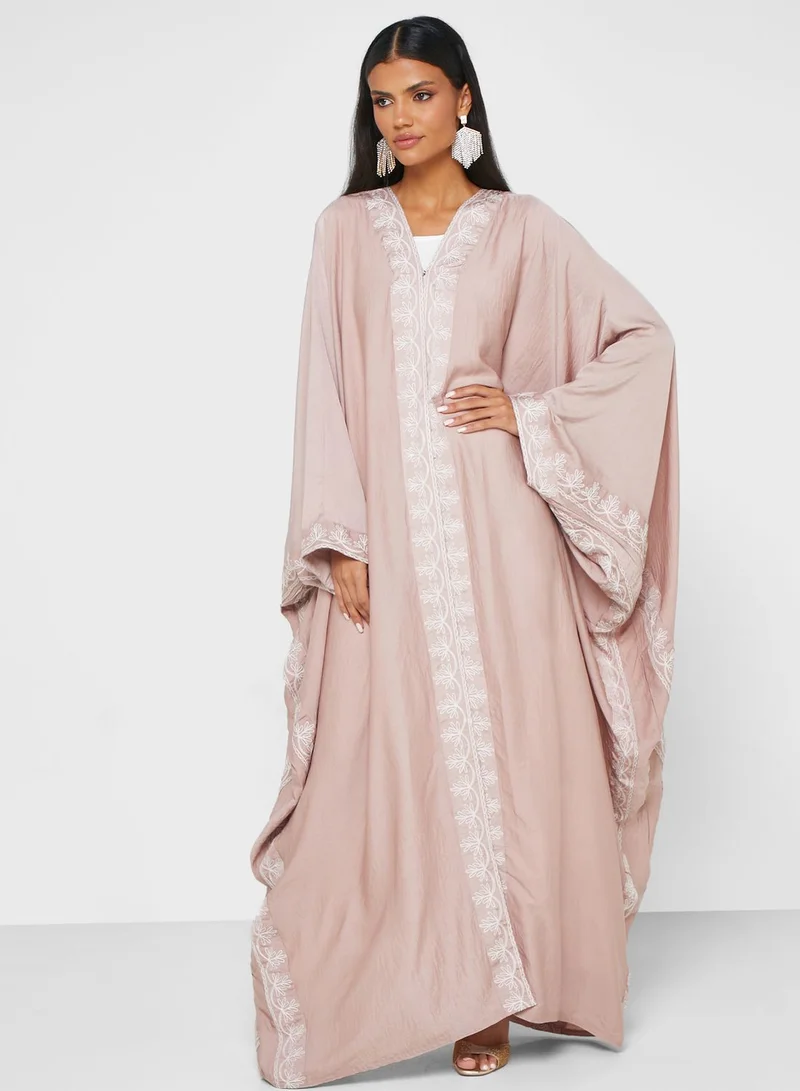 hayas closet Embroidered V- Neck Open Abaya