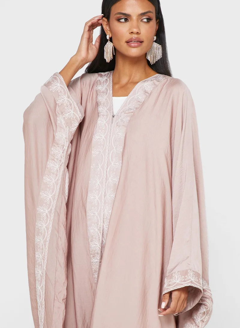 hayas closet Embroidered V- Neck Open Abaya