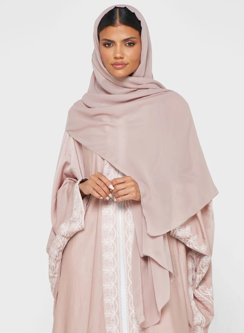 hayas closet Embroidered V- Neck Open Abaya
