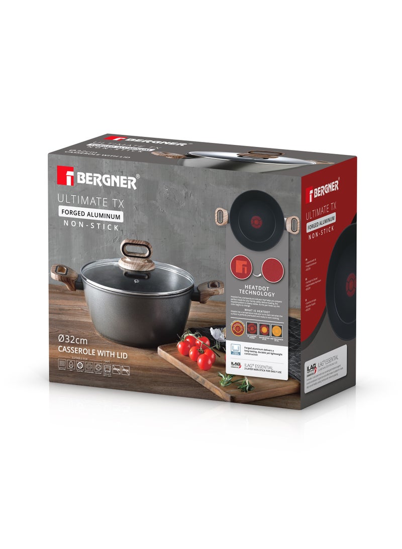 BERGNER طاجن ألمنيوم مطروق ULTIMATE TX + غطاء 32 سم بتقنية HEATDOT، قاعدة تحريض، لون رمادي، BG36175GY - Image 4