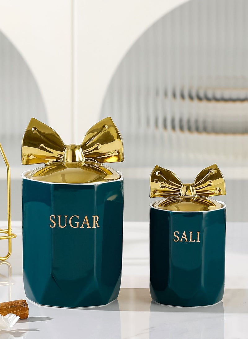 Elegant 7- piece ceramic jar set with airtight lids and a sturdy metal stand. Perfect for storing spices, tea, coffee, and more while keeping your kitchen organized and stylish. Ceramic - Image 3