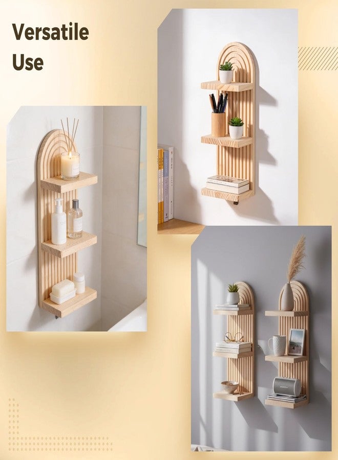 NIMBLOOM 2 Pcs Boho Wall Shelf, Arched Wood Floating Shelf 3 Tier, Arch Wall Decor, Bohemian Style Wooden Wall Mounted Storage Shelf for Living Room, Bedroom, 5.9 x 4.3 x 15.7 in - Image 5