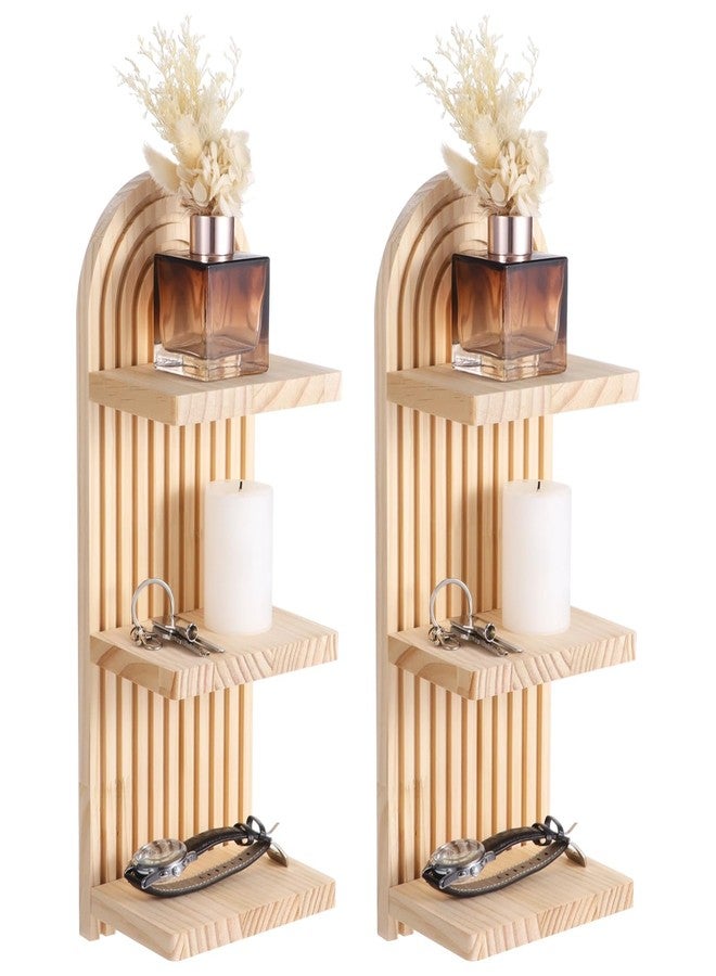 NIMBLOOM 2 Pcs Boho Wall Shelf, Arched Wood Floating Shelf 3 Tier, Arch Wall Decor, Bohemian Style Wooden Wall Mounted Storage Shelf for Living Room, Bedroom, 5.9 x 4.3 x 15.7 in - Image 1