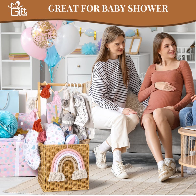 GiftAmaz Baby Shower Crate Closet, Large Hand-Woven Rattan Storage Crates with Handle, Baby Shower Gifts, Baby Welcome Box Nursery Basket for Newborn Boys Girls, Pregnancy Gifts for New Parents - Image 2