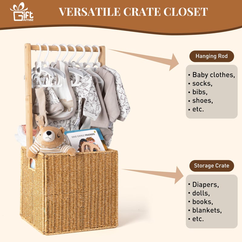 GiftAmaz Baby Shower Crate Closet, Large Hand-Woven Rattan Storage Crates with Handle, Baby Shower Gifts, Baby Welcome Box Nursery Basket for Newborn Boys Girls, Pregnancy Gifts for New Parents - Image 4