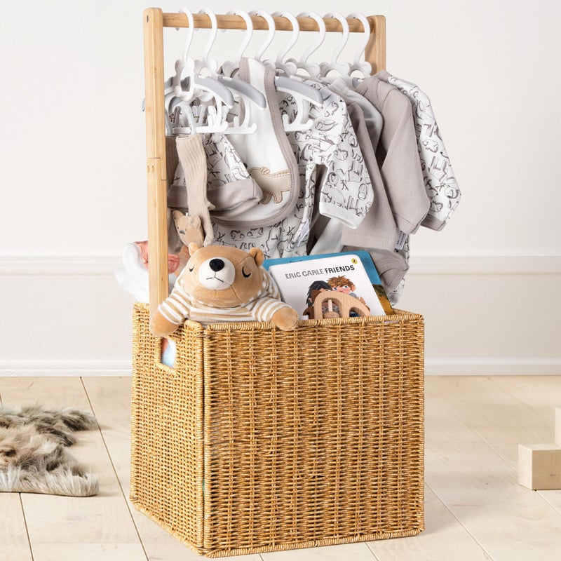 GiftAmaz Baby Shower Crate Closet, Large Hand-Woven Rattan Storage Crates with Handle, Baby Shower Gifts, Baby Welcome Box Nursery Basket for Newborn Boys Girls, Pregnancy Gifts for New Parents - Image 1