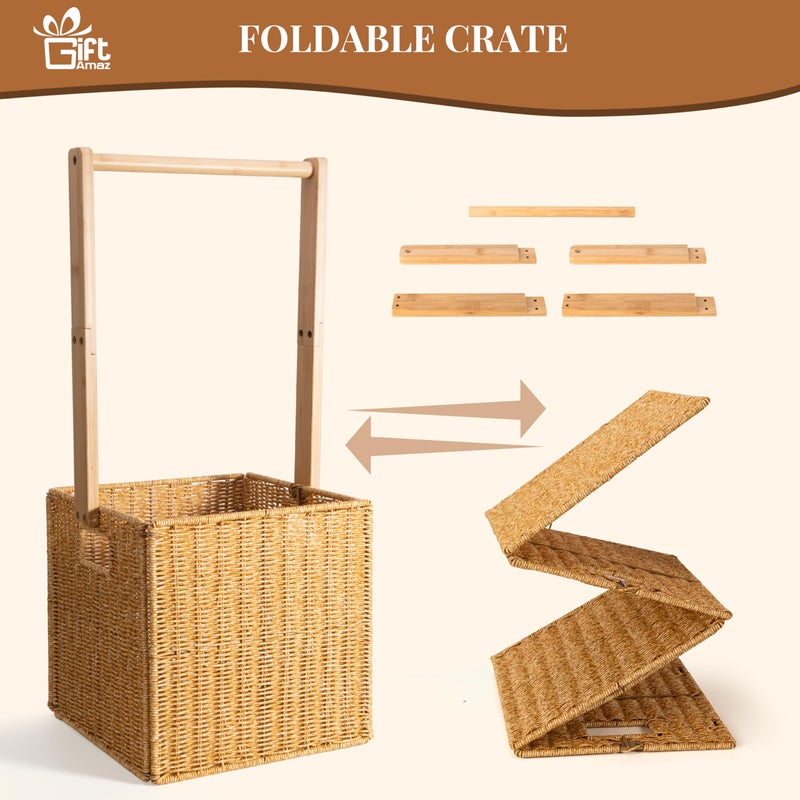 GiftAmaz Baby Shower Crate Closet, Large Hand-Woven Rattan Storage Crates with Handle, Baby Shower Gifts, Baby Welcome Box Nursery Basket for Newborn Boys Girls, Pregnancy Gifts for New Parents - Image 5