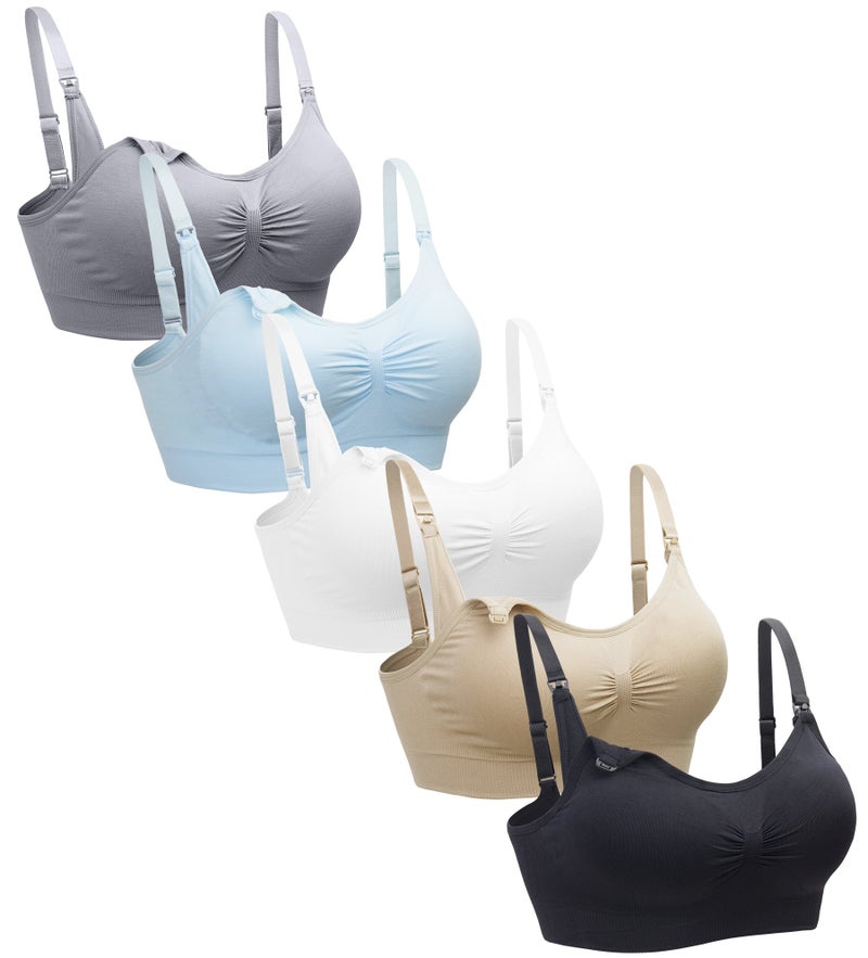 Suekaphin 5PACK Nursing Bra Wireless Women's Sleeping Maternity Bra Breastfeeding Bra,Large,Black/Nude/Gray/White/Lightblue - Image 1