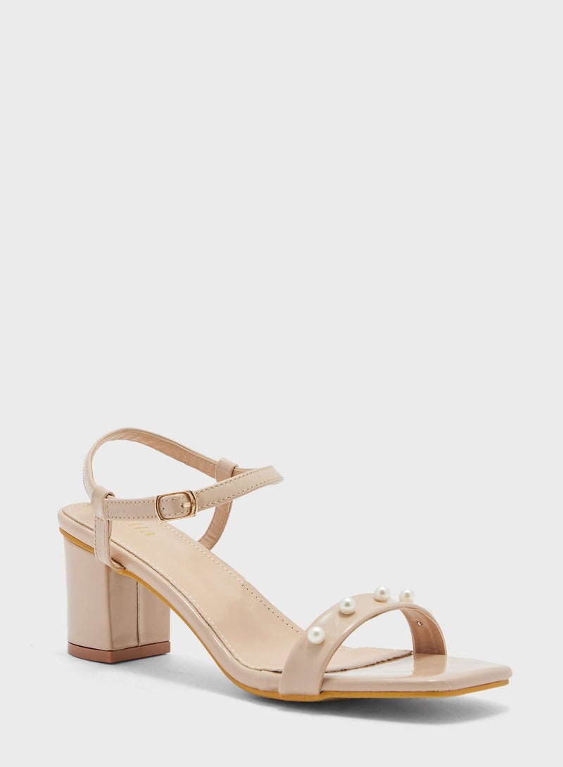 Ankle Strap Sandal With Pearl Detail