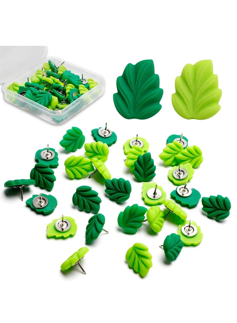 SYOSI 20 Pcs Decorative Push Pins Green Leaves Flat Thumbtacks Creative for Whiteboard Corkboard Photo Wall Map Bulletin Board Office or Home Decoration - Image 1