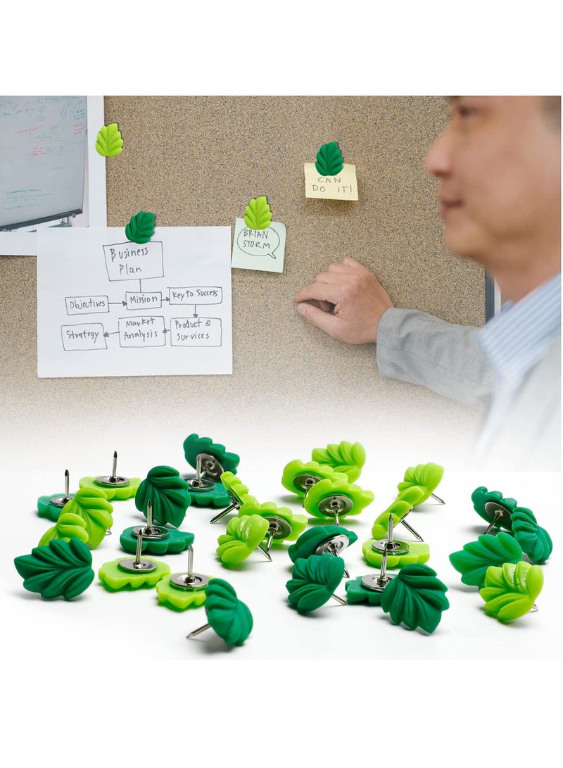 SYOSI 20 Pcs Decorative Push Pins Green Leaves Flat Thumbtacks Creative for Whiteboard Corkboard Photo Wall Map Bulletin Board Office or Home Decoration - Image 4