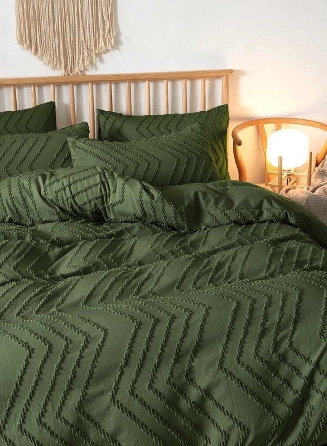 Nanko King Size Comforter Set Dark Green Tufted Boho Soft Shabby Chic Reversible Down Alternative Microfiber Bedding Set, All Season Duvet Bohemia Bed Set Women Men 104 x90 3pcs, Forest Green Jacquard - Image 4