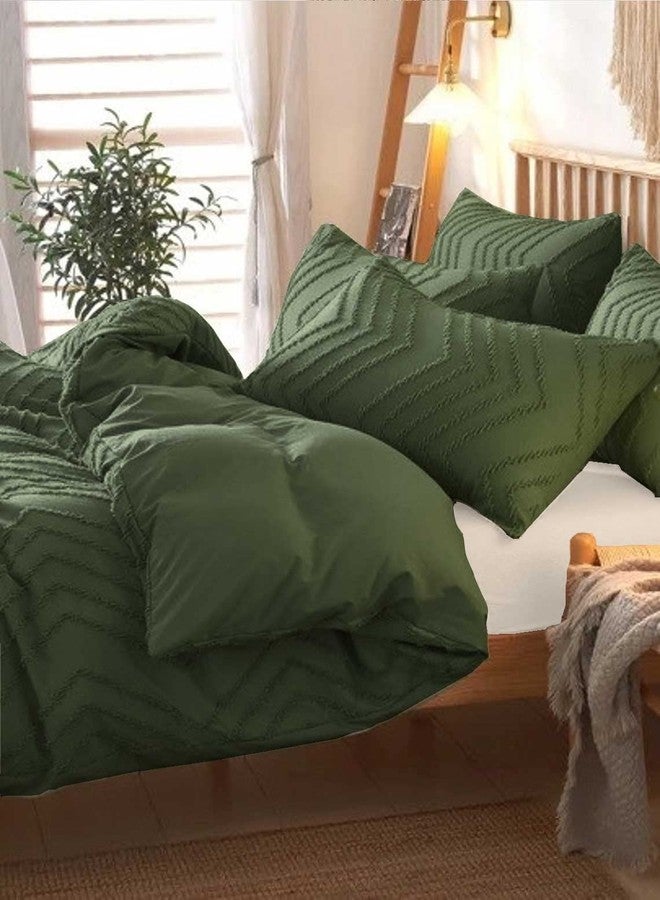 Nanko King Size Comforter Set Dark Green Tufted Boho Soft Shabby Chic Reversible Down Alternative Microfiber Bedding Set, All Season Duvet Bohemia Bed Set Women Men 104 x90 3pcs, Forest Green Jacquard - Image 3