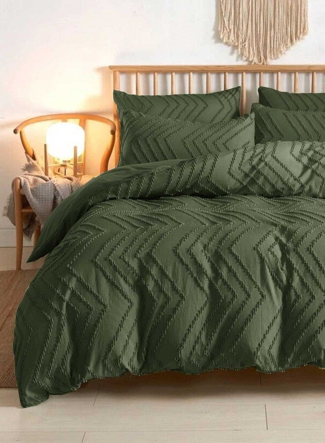 Nanko King Size Comforter Set Dark Green Tufted Boho Soft Shabby Chic Reversible Down Alternative Microfiber Bedding Set, All Season Duvet Bohemia Bed Set Women Men 104 x90 3pcs, Forest Green Jacquard - Image 1
