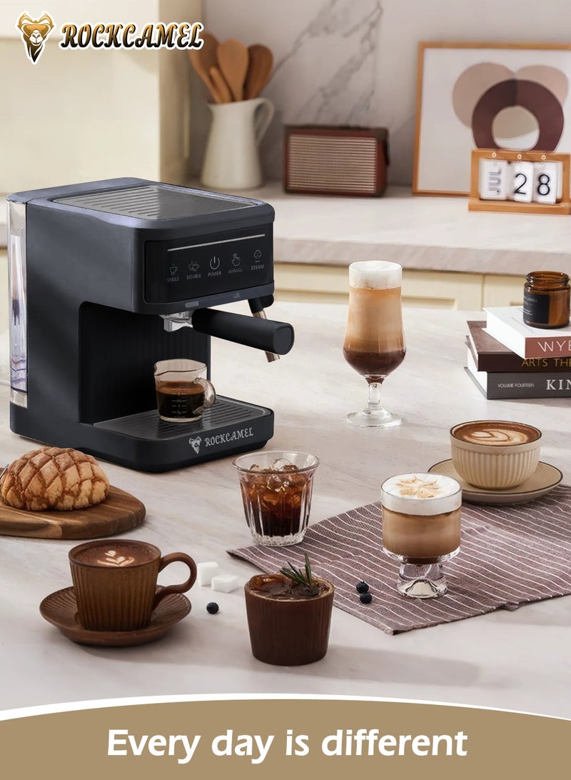 ROCKCAMEL آلة إسبرسو نصف أوتوماتيكية بشاشة لمس ذكية كبيرة، مضخة 20 بار 850 واط مع نظام الحرارة الثابت (NCT)، عصا بخار 360 درجة، خزان ماء 1.8 لتر قابل للإزالة، حماية من السخونة الزائدة، مثالية لعشاق القهوة المنزلية - Image 2