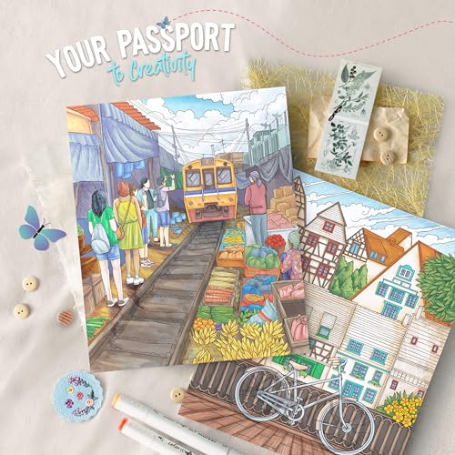 ColorIt Lost in Translation Spiral Bound Adult Coloring Book, 50 Single-Sided Designs of Unique Travel Destinations & Attractions, Thick Paper, Perforated Paper, Lay Flat Hardback Cover, & Ink Blotter - Image 2