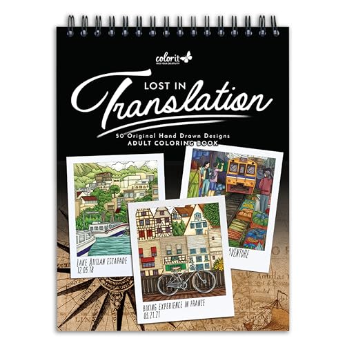 ColorIt Lost in Translation Spiral Bound Adult Coloring Book, 50 Single-Sided Designs of Unique Travel Destinations & Attractions, Thick Paper, Perforated Paper, Lay Flat Hardback Cover, & Ink Blotter - Image 1