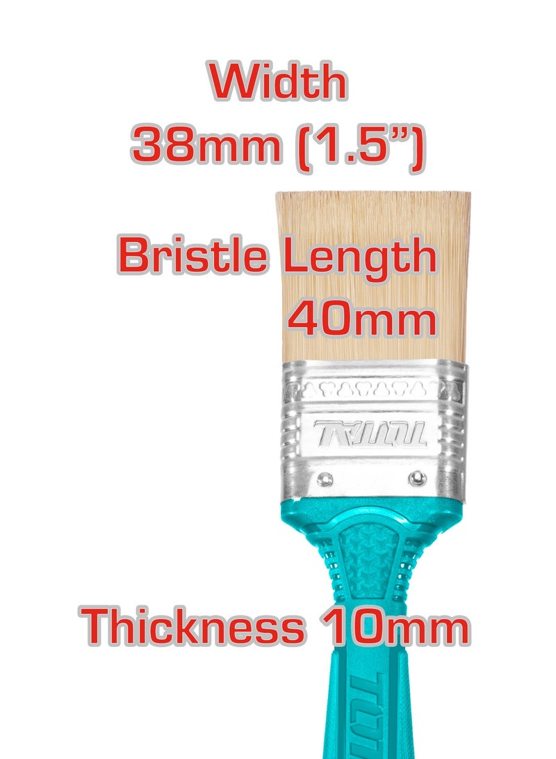 توتال فرشاة طلاء احترافية من توتال، بعرض 38 مم، متوافقة مع الدهانات الزيتية، مزودة بمقبض مريح باللون الفيروزي، شعيرات صناعية بطول 40 مم، بتصميم مسجل ببراءة اختراع. - Image 2