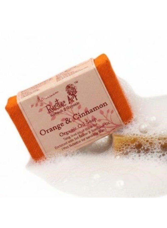 Rustic Art Orange & Cinnamon Soap | Removes Tan & Dead Skin | Exfoliating & Polishing | Oily to Normal & Non-Sensitive Skin | Men & Women | 100g - Image 1