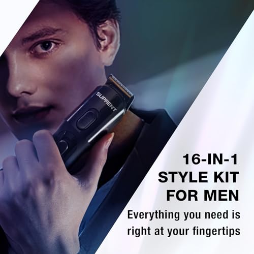 SUPRENT Hair Trimmer for Men- 16 Pieces Mens Grooming Kit with Electric Hair Trimmer, Mustache Body Face Mens Grooming Kit,IPX7 Waterproof, Premium Gift, Suitable for Hair, Nose and Ear - Image 4