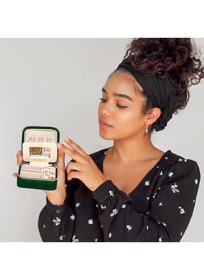 Benevolence LA - Plush Velvet Travel Jewelry Box Organizer   Travel Jewelry Case  Jewelry Travel Organizer   Small Jewelry Box For Women  Jewelry Travel Case   Earring Organizer With Mirror - Emerald Velvet - Image 1