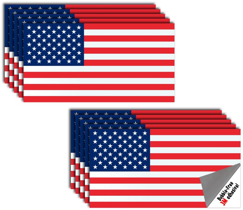 Decals by Haley 10 Pack American Flag Stickers - Made of 3M Vinyl - USA Patriotic Stickers - Bubble-Free Adhesive - Dishwasher Safe - Image 1